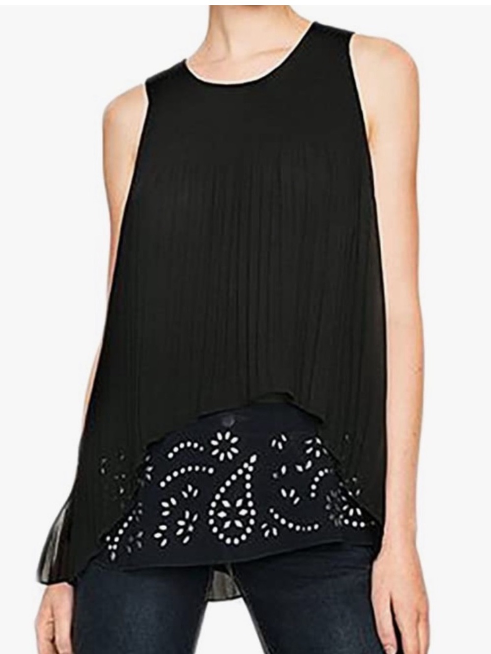 Desigual Black Pleated Studded Layered Sleeveless Top Size XXL